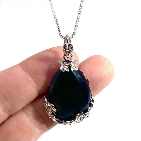 ASZ Striking Black Onyx & Sterling 925 Silver Necklace - Picture 6 of 9